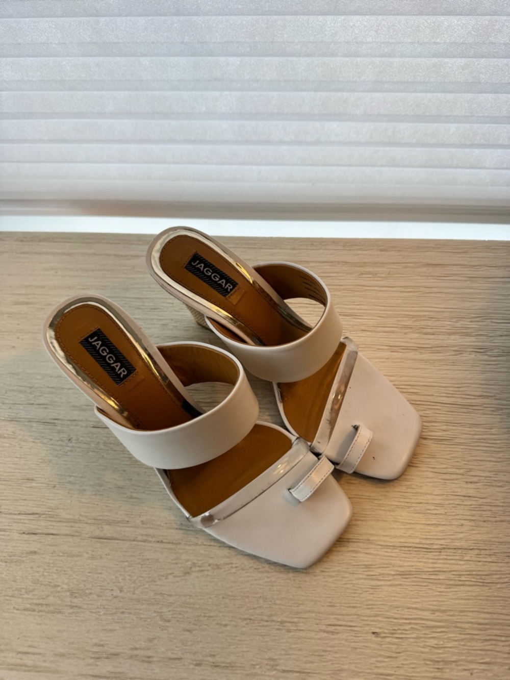 Jaggar White/Clear Slip-On Wedge Heel Sandals